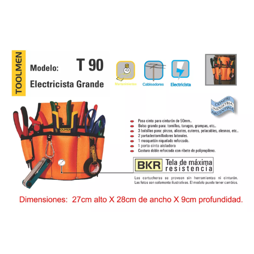 Cartuchera Portaherramientas Electricista Toolmen T90 Grande