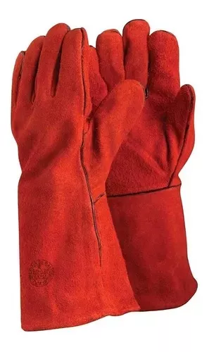 Guante DPS Soldador Largo Forrado con Tira Protectora Rojo  @