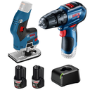 Combo Bosch Freedom Taladro + Fresadora + Kit de Baterias 12V